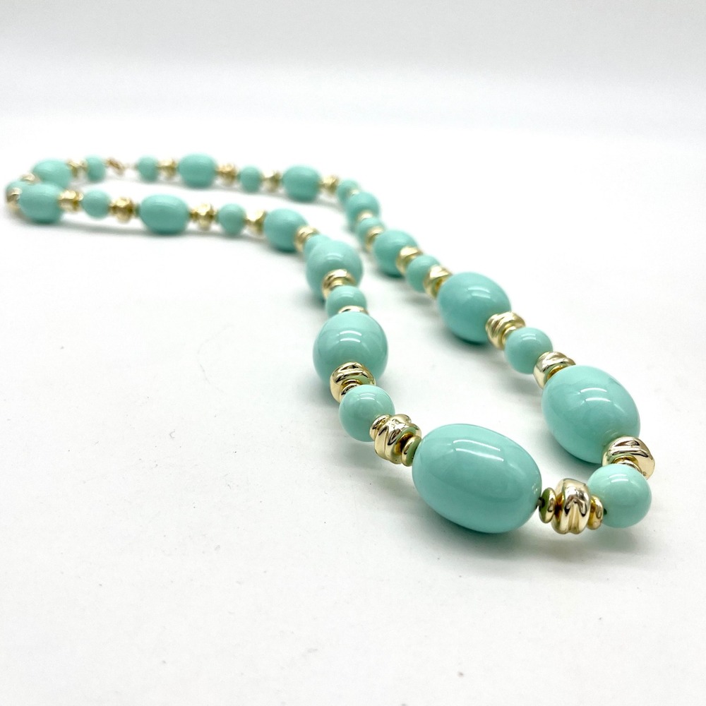 Beaded Lucite Necklace Turquoise Gold‎ Tone Accent Beads Fashion Jewelry